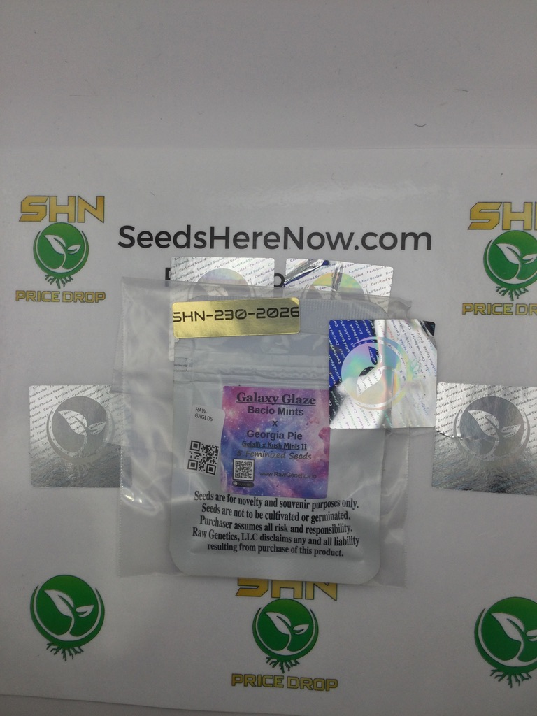 Galaxy Glaze cannabis seed pack showing breeder genetics at SHN Auctions