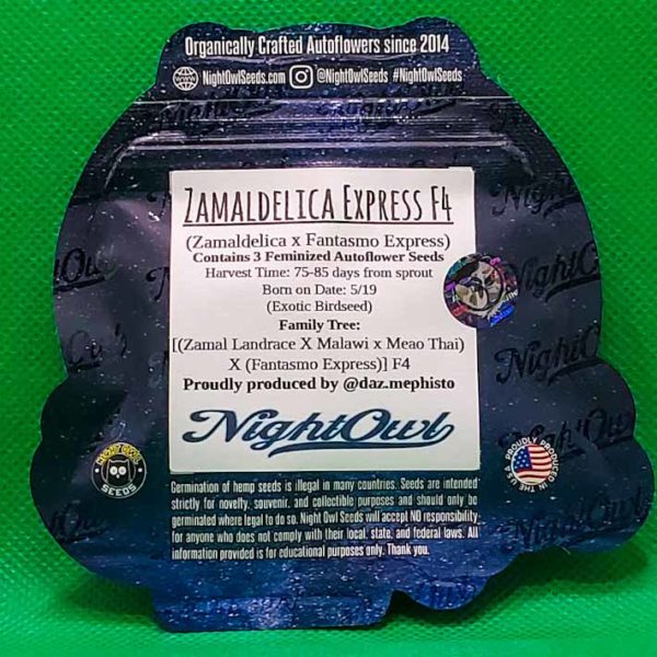 Lot #266 Night Owl Zamaldelica Express F4 ((Zamal x Malawi/Thai) x Fantasmo Express [(Zamal Landrace X Malawi X Meao Thai) X (Fantasmo Express)] F4) [AutoFem] [3pk]