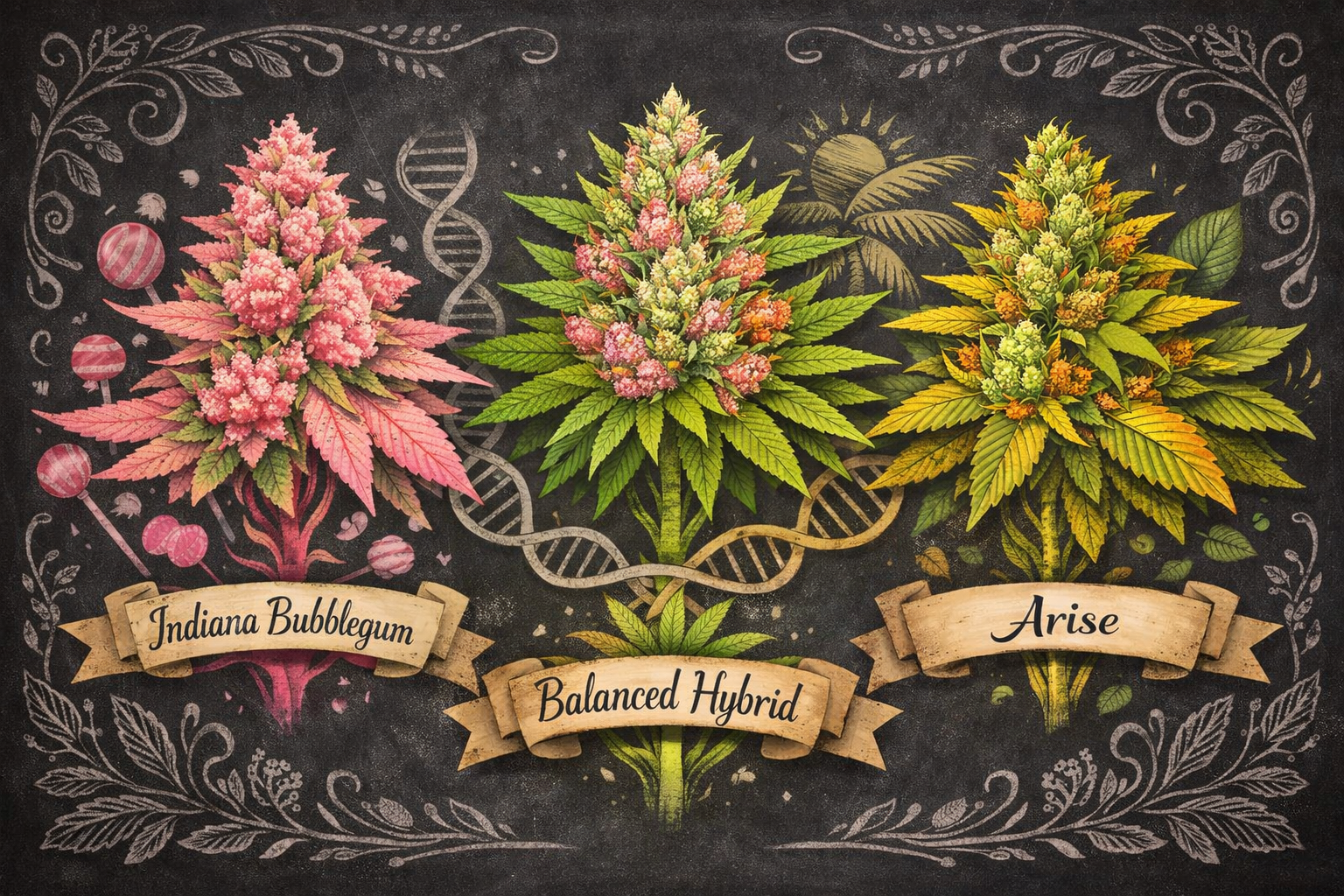 Indiana Jones genetic lineage showing Indiana Bubblegum and Arise parent strains